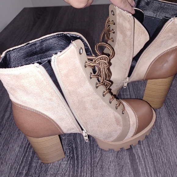 Wild Diva- Brown Lace Up Ankle Boots w Zipper- W Sz 10 - Picture 5 of 12